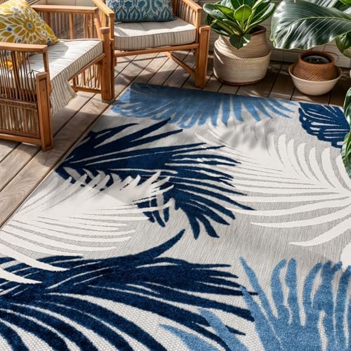 Rugshop Lucca Indoor/Outdoor Contemporary Floral Deck Area Rug Navy 4' x 6' by Rugshop