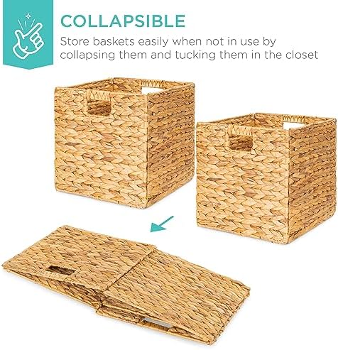 Best Choice Products 13x13in Pack of 5 Cube Storage Baskets, Water Hyacinth Multipurpose Collapsible Organizers, Handwoven Laundry Totes for Laundry, Living Room, Kids Room & Nursery - Natural - Image 3
