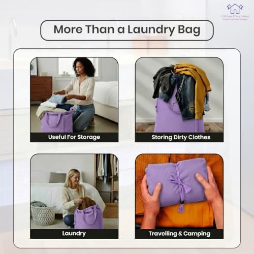 LFH Home Cotton Rich Large Premium Canvas Laundry Bag, Heavy Duty Washable Laundry Hamper with Drawstring & Handles, Multi-Use Clothes Storage for Home, Travel & College 20"x30" (Pack of 4) - Lavender - Image 7