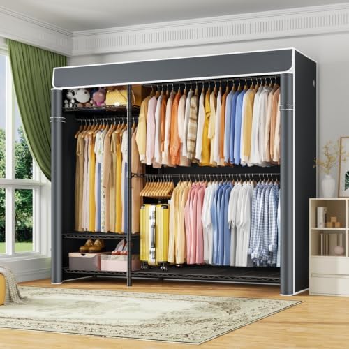 ULIFHOME Clothes Rack with Cover Covered Clothing Racks for Hanging Clothes - Image 2