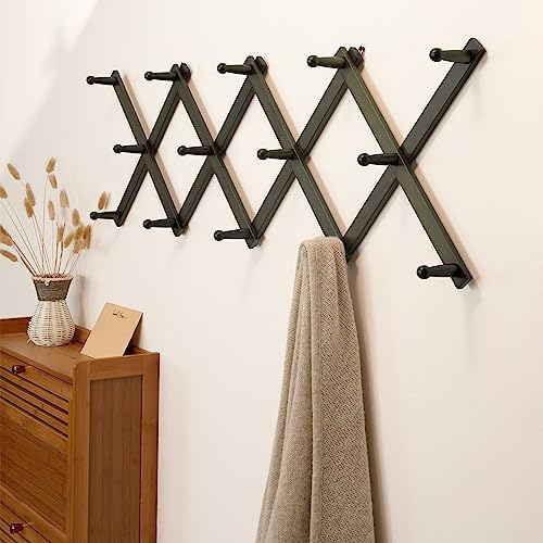 SKOLOO Hat Rack for Wall with 14 Hooks, Pack of 2, Solid Wooden, Modern, Expandable Coat Rack Wall Mount for Coats, Hats, Bags, Baseball Caps, Dark Walnut Color - Image 3