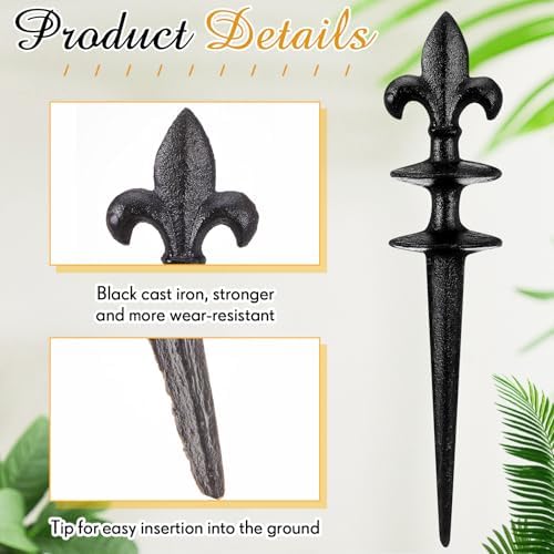 Tandefio 6 Pcs Fleur De Lis Garden Hose Guide Stakes, Cast Iron Black - Image 2