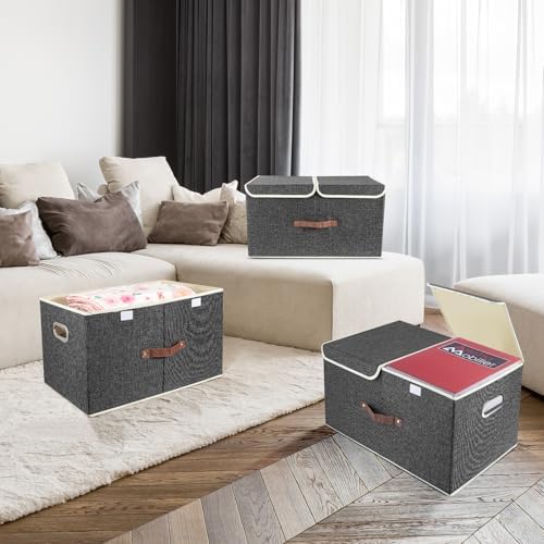 TYEERS Extra Large Collapsible Storage Bins with Lids and Compartments, Washable, Fabric Storage Boxes, 21.7x13x11.8 inches, 2 Pack, Black - Image 7