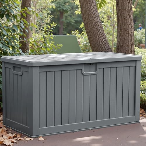 Greesum 230 Gallon HDPE Outdoor Storage Box with Removable Dividers, Weatherproof Oversized Deck Box for Patio, Garage, Garden, Gray - Image 3