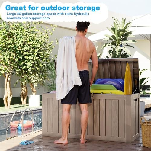 Vixzen 80 Gallon Deck Boxes Outdoor Waterproof, Resin Lockable Storage Box for Patio Cushions Storage Furniture, Garden Tools, Pool Supplies, Weatherproof and UV Resistant (Grey, 80 Gallon) - Image 2
