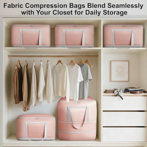 Comforter Storage Bag - 120L Bedding Storage Bags for Moving Closet, Washable Blanket Storage Bag, Ultra Space Saving Self Compression Organizer, 4-Pack, Pink - Image 3