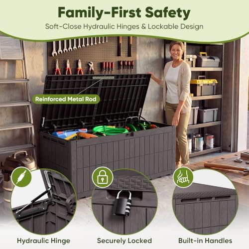 Devoko 185 Gallon Deck Box Resin Outdoor Storage Box Waterproof - Image 2