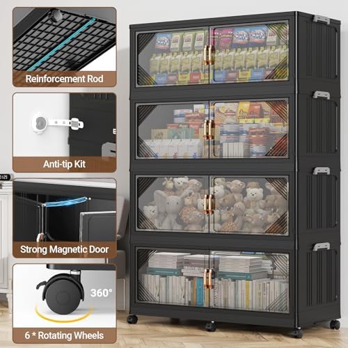 BROVIEW V60 1100QT Plastic Stackable Storage Bins with Lid, 5Pack Black - Image 5
