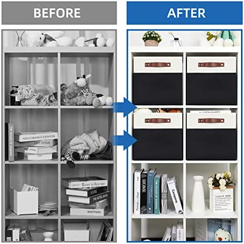 Temary Foldable Storage Cubes Set of 4 - Organizers with Handles, Decorative Storage Boxes for Home, Office (White&Black) - Image 6