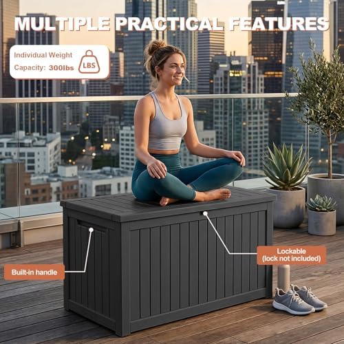 EFU Outdoor Storage Box 330 Gallon Deck Box, Waterproof Resin, Black - Image 6