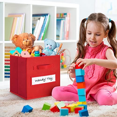 11 Inch Storage Cube,Storage bin,cube storage (Set of 10) Foldable Fabric Cube Storage Bins with 10 Labels Window Cards & a Pen,Baskets Containers for Shelves,Closet Organizers Box,Red - Image 5