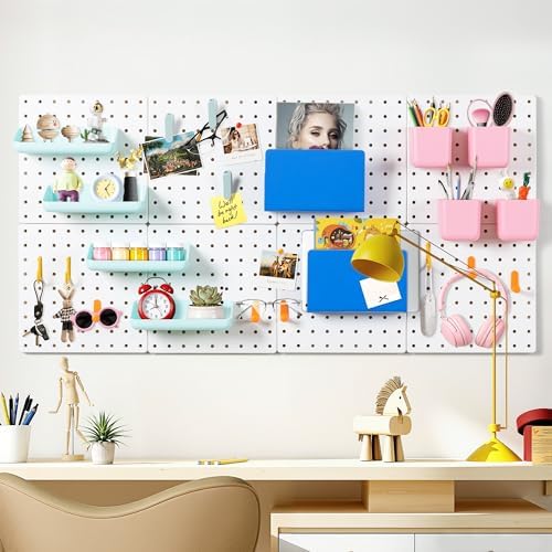 Wall Mounted Key Hooks Organizer with Pegboard Panel, 44"x22" Heavy Duty Pegboards with 2 Installation Methods, Hanging Wall Storage for Home, Garage & Office, White - Image 2
