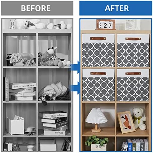 Temary Cube Storage Bins 13x13 - 4 Pack Cube Storage Bins for Shelf with Handles (Grey Lattice) - Image 5