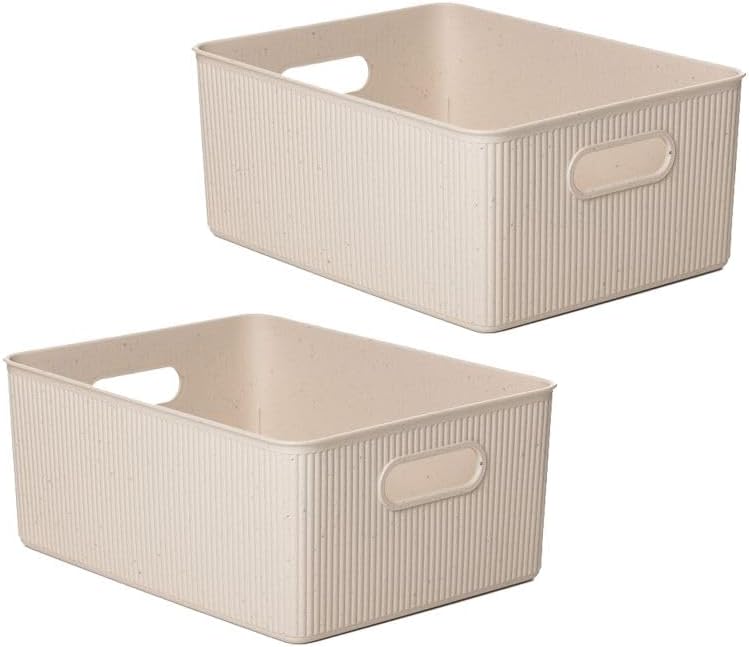 Superio Eco-Friendly Decorative Plastic Basket Open Home Storage Bins Organizer Baskets, Large (2 Pack) Container Boxes for Organizing Closet Storage Bins for Shelves Drawer Shelf 15 Liter by Superio