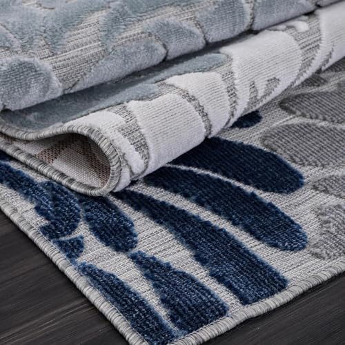 Luul Home Floral Indoor Outdoor Runner Rugs 2x7 Entryway Rug, Kitchen, Hallway Rug Washable Stain Resistant Outside Carpet Blue 2 x 7 - Image 3