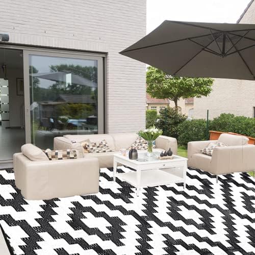 9' x 12', Plastic Straw Rug, Outdoor Patio Rugs, RV Rug, Large Floor Mat and Rugs for Outdoors, RV, Patio, Backyard, Deck, Picnic, Beach, Trailer, Camping, (Black&White | Diamond2) - Image 2