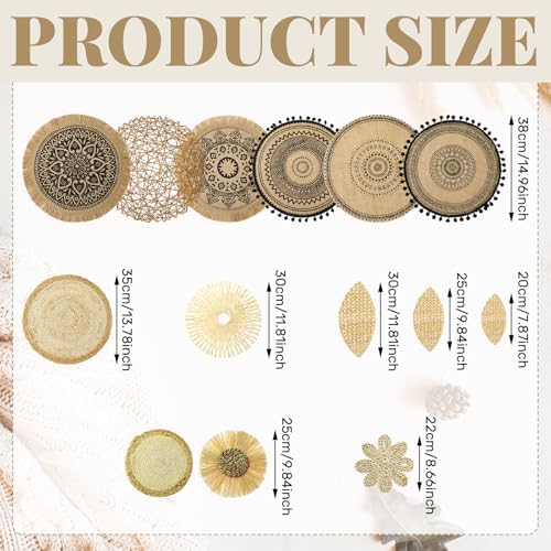 Xuhal 15 Pcs Boho Wall Basket Decor Handcrafted Seagrass Woven Wall Basket Rustic Round Woven Hanging Art for Home Farmhouse Kitchen Table Living Room(Mixed Colors Style) - Image 3