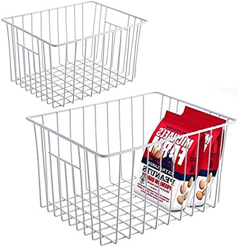 Slideep Freezer Baskets Storage Basket Organizers, Deep Wire Farmhouse Bins Container with Handles for Kitchen, Pantry, Cabinet, Car, Bathroom Pearl White, 4 Pack - Image 6