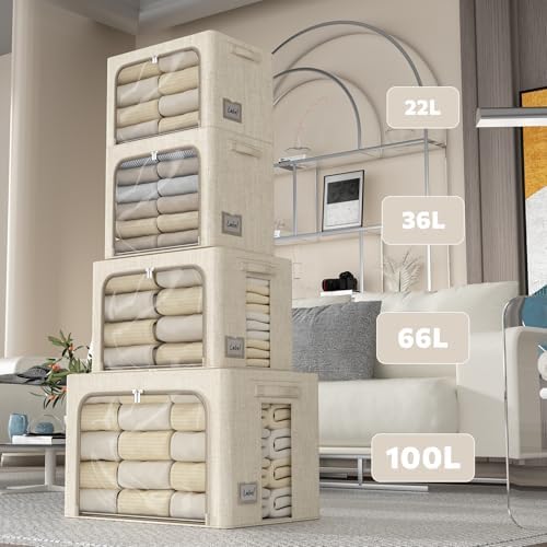 FHSQX 6 Pack Clothes Storage Bins with Metal Frame,Beige, 22L - Image 6