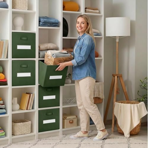 Storage Bins,13 Inch Cube Storage Bin with Labels,6pcs,Dark Green - Image 7