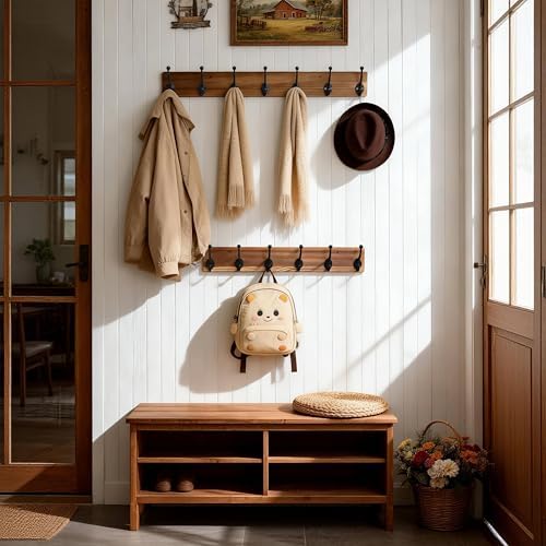 WEBI Rustic Coat Rack Wall Mount,30" Long 7 Cast Iron Coat Hooks Wall Mounted,Heavy Duty Wood Wall Coat Hanger Hooks for Hanging Coats,Jacket,Clothes,Backpack,Farmhouse,Brown - Image 4