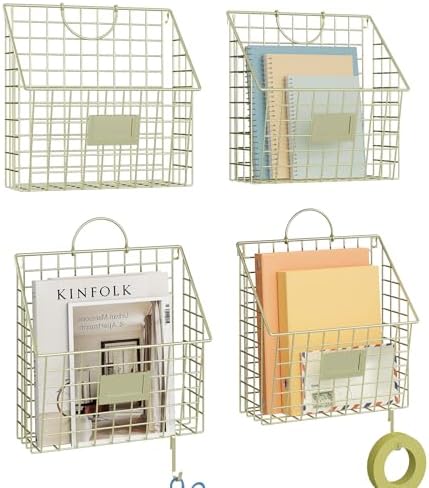 4 Packs Hanging Wall File Organizer with Hooks, Magazine Rack ,Mail Basket by Yuzehuaza