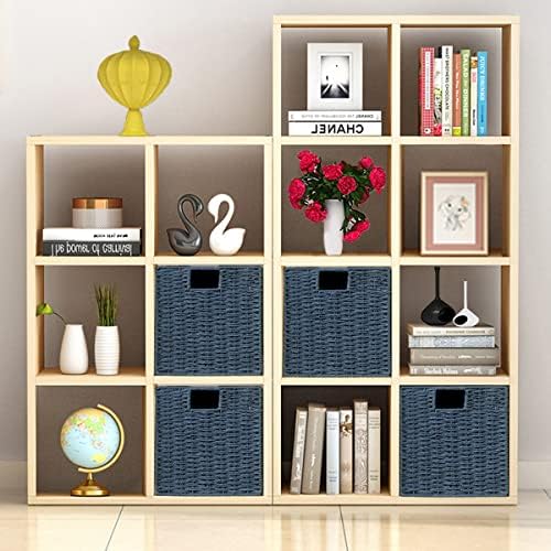 Vagusicc Wicker Baskets for Storage, Set of 4 Hand-Woven Wicker Storage Baskets for Shelves, Cube Storage Baskets Bins with Handles, Wicker Basket for Organizing Pantry Bedroom, Blue - Image 5