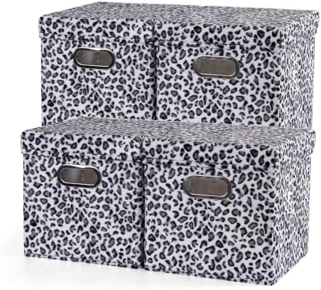 ANMINY Leopard Cheetah Print Storage Cubes Bins with Lids, 11Inch 4PCS by ANMINY