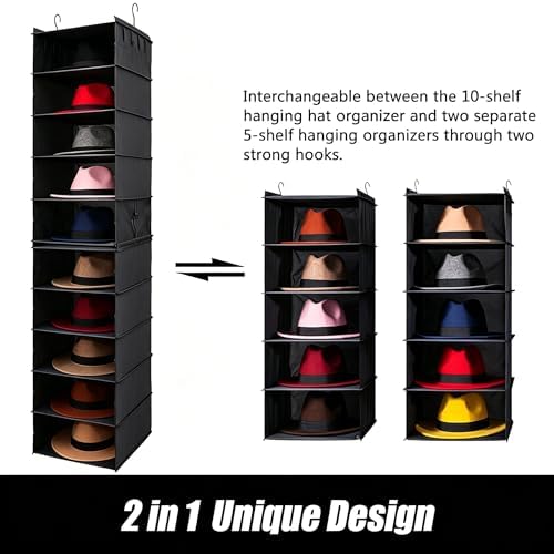 LADYBRO Oxford Cloth Hat Rack for Closet, Storage or Display, Black, Large - Image 4
