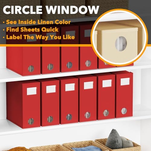 SpaceAid 12 Pack Bed Sheet Organizers and Storage, Foldable Organizer for Linen Closet, Set Folder Keeper With Window XL (Queen & King Size) Bedding Container (Red) - Image 4