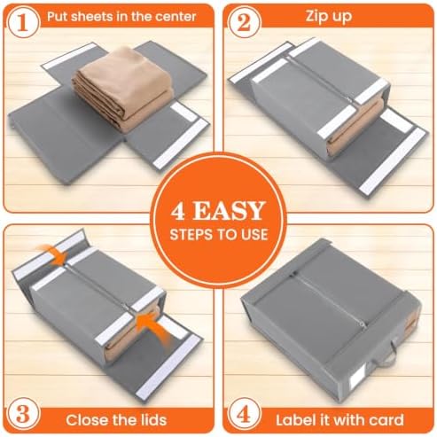 WOWBOX Sheet Organizers and Storage,Closet Bed Sheet Organizer Under Bed Storage and Organization with Label Cards & Clear Window for Bedding Sheets,Duvet Covers,Blankets (10 Pack，Gray) - Image 4