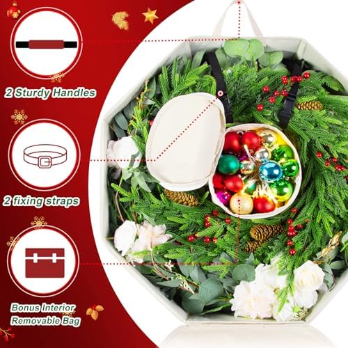 BrilliantJo 2 Pack Wreath Storage Christmas Garlands Bag with Interior Pockets Large Xmas Container Box for holiday Decorations Case with Zipper Handles Window Labeling Card Slot 24" Houndstooth - Image 4