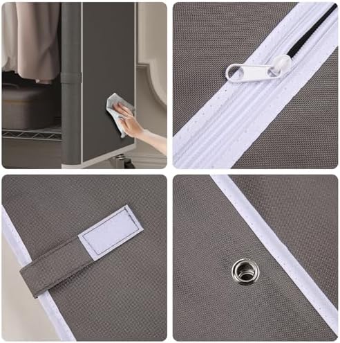 Homdox Garment Rack with Cover, Heavy Duty Clothing Rack for Hanging Clothes, Portable Closet Wardrobe, Double Rods Garment Rack with wheels, 35.1" W x 17.4" D x 80.6" H, Gray - Image 4