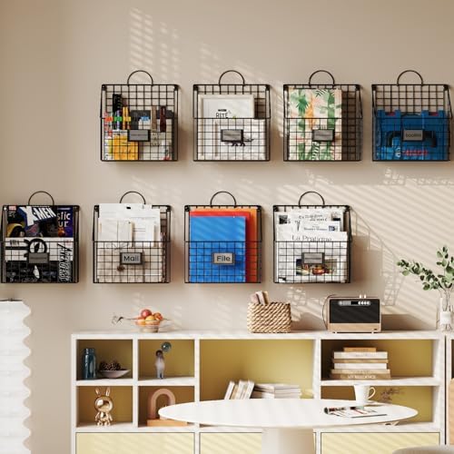 4 Packs Hanging Wall File Organizer with Hooks, Magazine Rack ,Mail Basket - Image 4