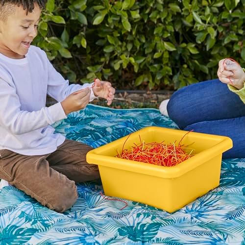 ECR4Kids Stackable Square Bins with Non-Snap Lids, Multipurpose Organization, Yellow, 2-Pack - Image 7