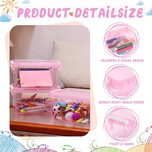 Wenqik 6 Pack Colorful Plastic Storage Bins with Lids, Pink - Image 3