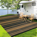 Outdoor Plastic Straw Rug 9x18 Waterproof Outside Rug, Large Modern Striped Reversible Floor Mats, Foldable & Lightweight Camping Carpet for Patio, Porch, Deck, Backyard, Balcony, Black Brown by GAOMON