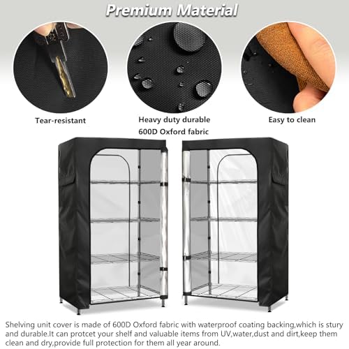 Waterproof Storage Shelf Cover,48 x 24 x 72 Inch Wire Shelving Rack Cover with Clear Front Panel,Dustproof Shelving Unit Covers, Black - Image 5