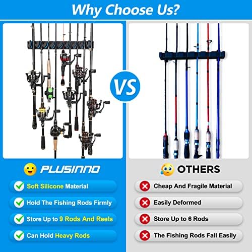 PLUSINNO 4 Pack Vertical Fishing Rod Rack, Wall Mounted Fishing Rod holder, 4 Packs Fishing Pole Holders Hold Up to 36 Rods or Combos, Fishing rod holders for garage, Fishing Gear and Gifts for Men - Image 6