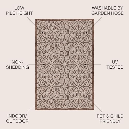 Eyely Filigree Weave Area Rug 4X6 Taupe/Espresso, Indoor Outdoor Rug - Image 4