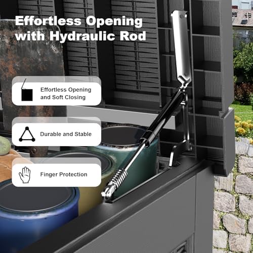 Outdoor Waterproof Resin Storage Deck Box Lockable Outside Bench UV Resistant Bin Patio Porch Furniture Pool Float Garden Tool Cushion (Black, 320 Gallon) - Image 2