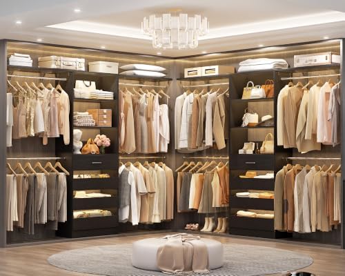 Aheaplus Closet System, Wood Closet Organizer System with Drawers, Black by Aheaplus