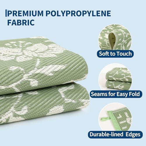 Garvee Floral Outdoor Rug 9x12 Patio Waterproof Plastic Straw Rug, Green - Image 5