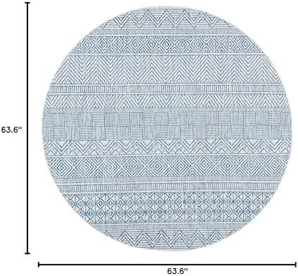 SAFAVIEH Washable Rug Outdoor Courtyard Collection - 5'3" Round, Grey & Navy, Non-Shedding & Easy Cleaning, Ideal for Patio, Backyard, Mudroom (CY8196-36812) - Image 7