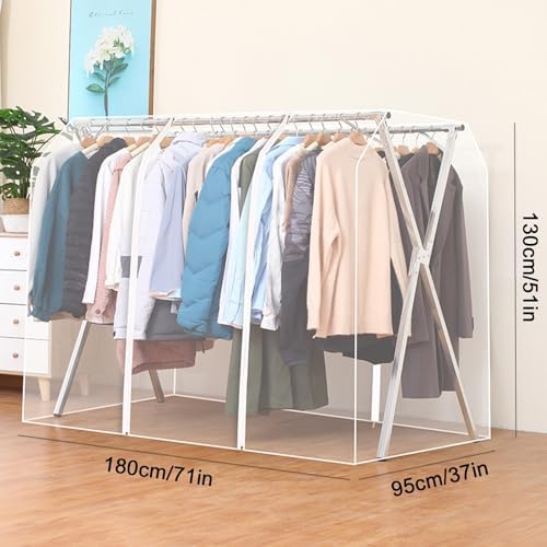 Clothes Rack Cover with Zipper, Dustproof Clothes Cover with 2 Durable Zipper Clothing Waterproof Protector, Designed for X-Type Coat Racks(Clear,180x130x95cm/71x51x37in) - Image 2