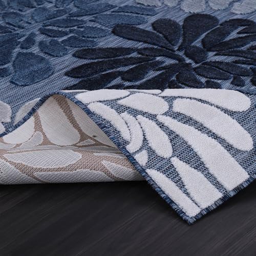 Luul Home Floral Indoor Outdoor Rugs 8x10 Large Area Rug for Living Room, Patio Decor, Kitchen, and Entryway Rug, Washable Stain Resistant Outside Carpet Navy 8 x 10 - Image 4