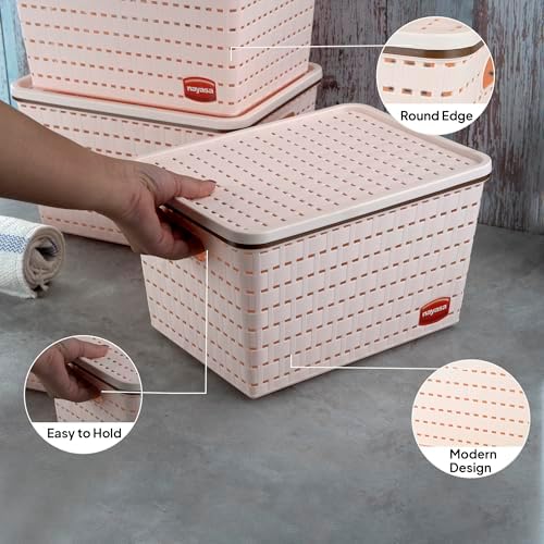 Nayasa Gloria 2 Piece Plastic Basket, 1 Big, 1 Medium, Peach, Square - Image 6