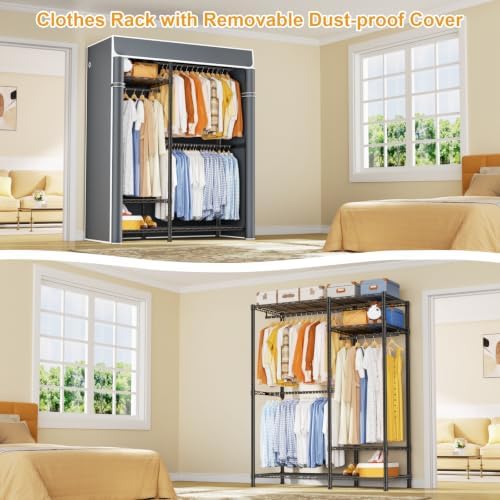 ULIFHOME F7C Medium Clothes Rack with Cover, 6-Tier Covered Clothing Rack - Image 6