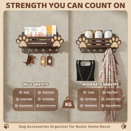MTERSN Dog Leash Holder for Wall with Mail Holder for Pet Lovers,Dark Brown - Image 6
