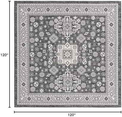 Rugs.com Outdoor Aztec Collection Rug – 10 Ft Square Charcoal Gray Flatweave Rug Perfect for Living Rooms, Kitchens, Entryways - Image 2